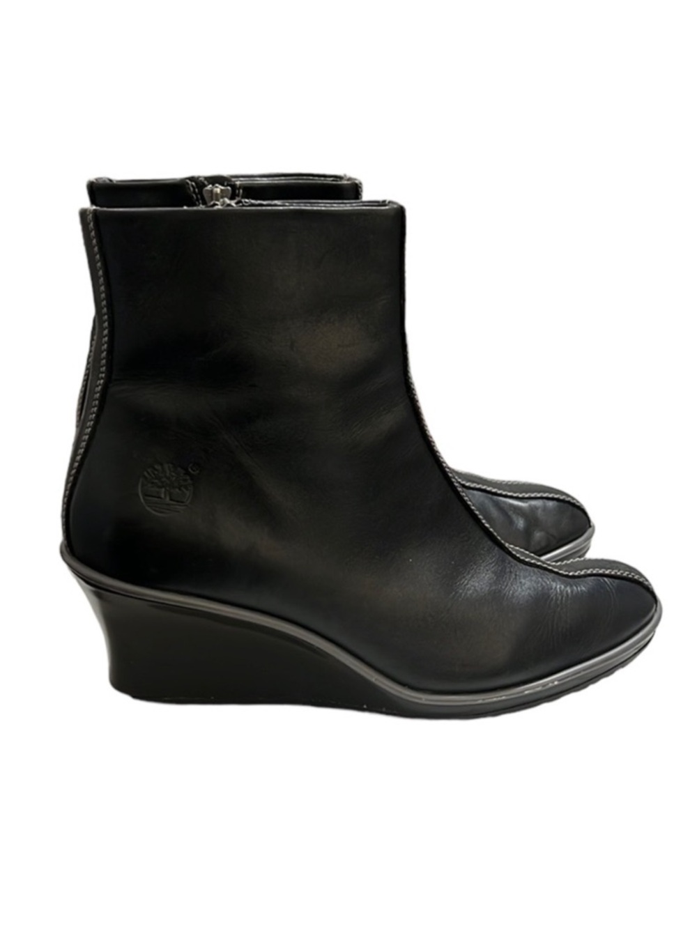 Timberland Black Leather Wedge Boots Size 8.5